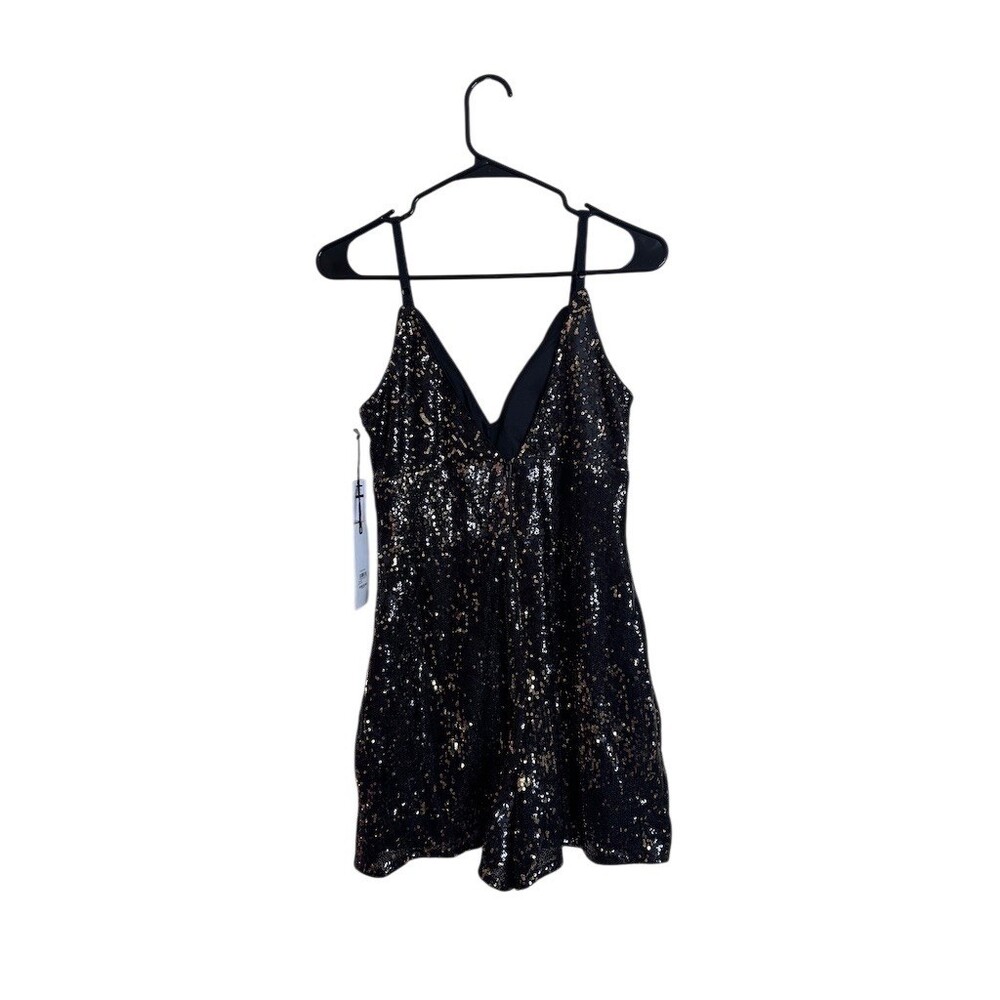 Leith Romper Womens Size S Black & Gold Sequin V-Neck Party Cocktail - Picture 4 of 8